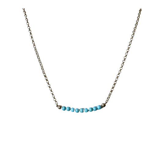 14K Gold Turquoise Bar on Rolo Chain Necklace