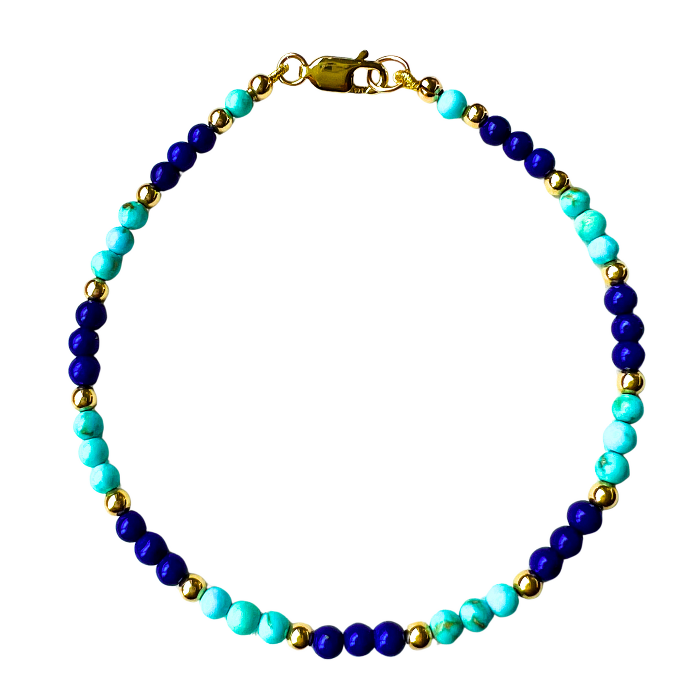 14K Gold Lapis & Turquoise 3mm Bracelet