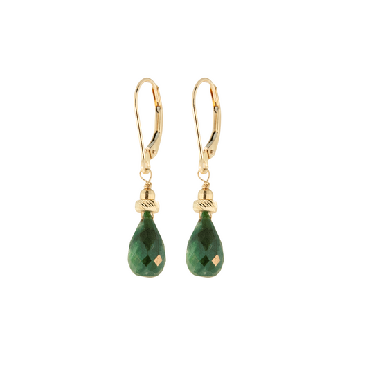 14K Gold Emerald Briolette Earring