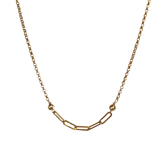14K Gold Rolo with Paperclip Centerpiece Necklace