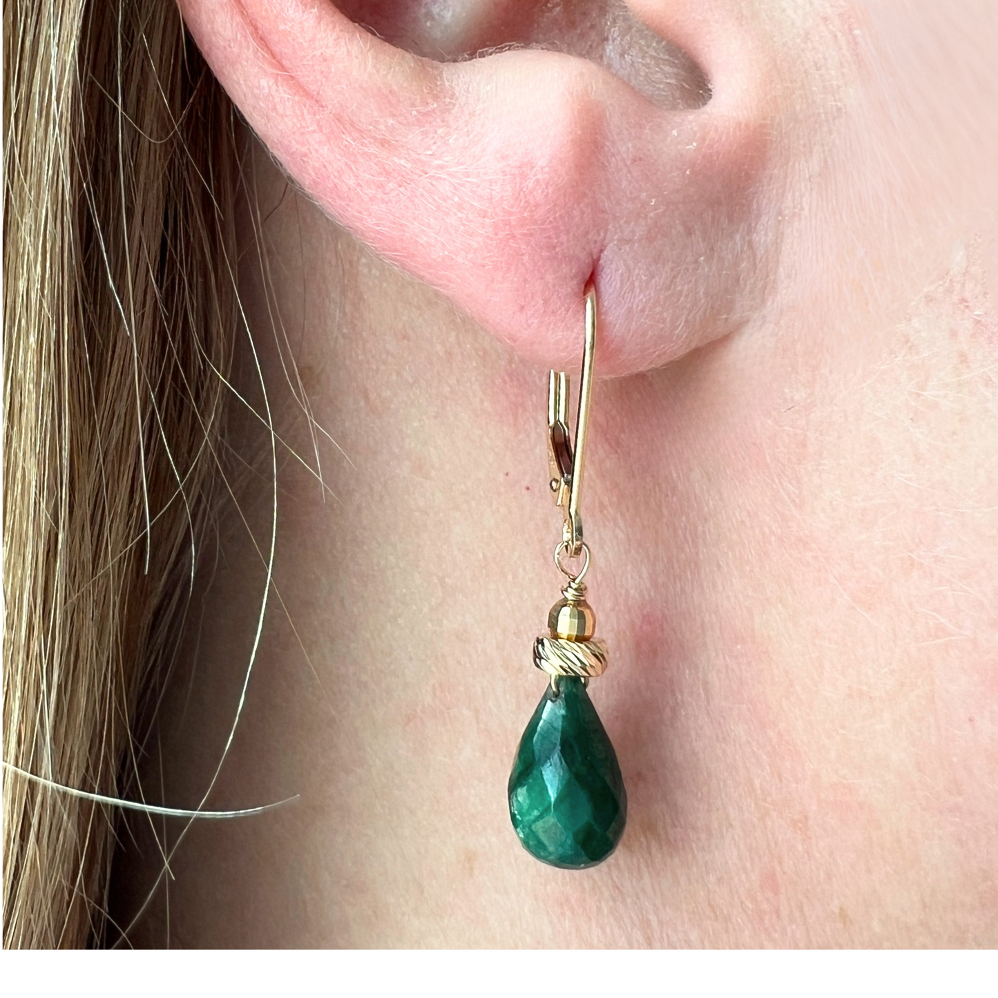 14K Gold Emerald Briolette Earring