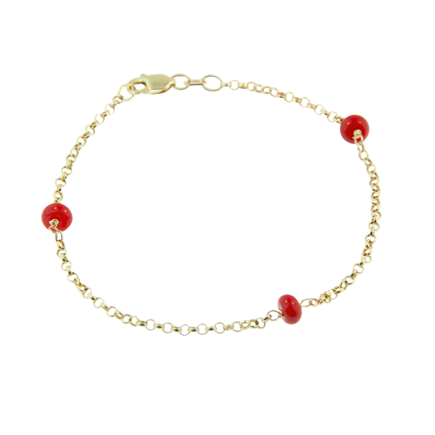 14K Gold Red Coral Rondelle Rolo Bracelet
