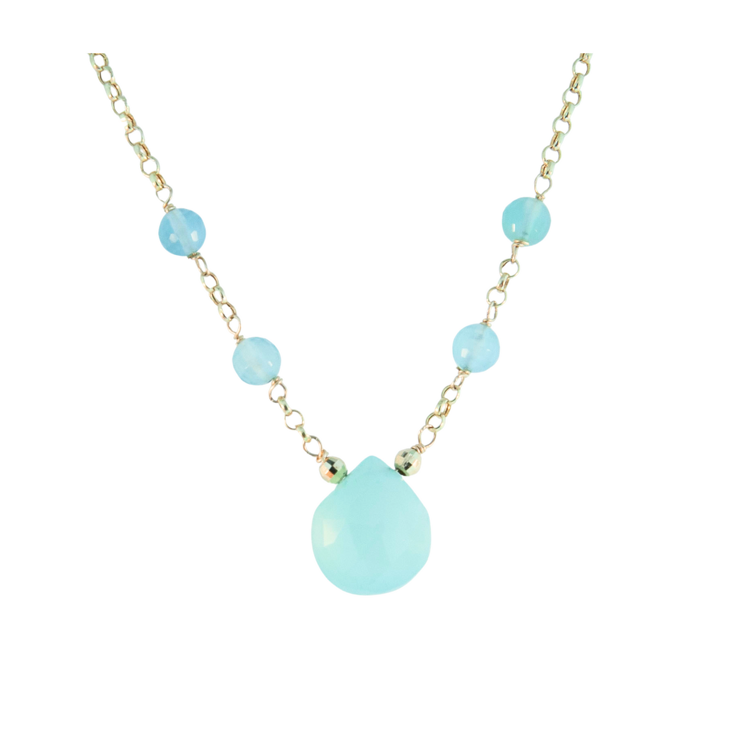 14K Gold Chelside Heart & Stations on Rolo Chain Necklace