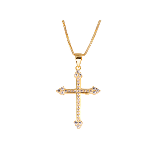 Gold Over Sterling Fancy CZ Cross on Chain