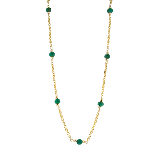 14K Gold Emerald Rondelle, Diamond Cut Chain Necklace