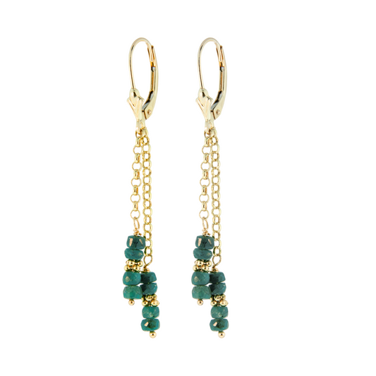 14K Gold Emerald Double Chain Earring