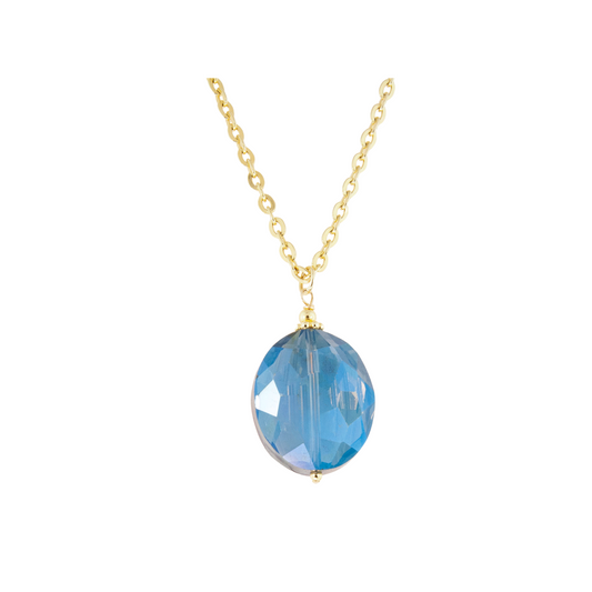 Gold Over Sterling Teal Crystal Chain Necklace