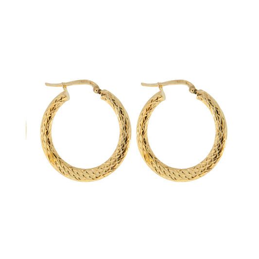 Gold Over Sterling Textured Flat Hoop Earring