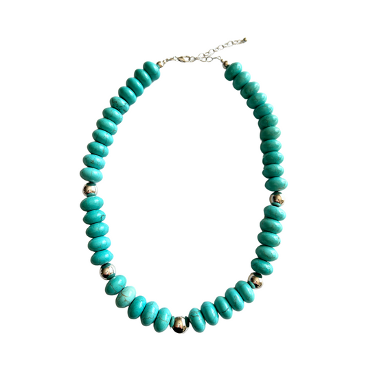 Sterling Silver Huge Turquoise Rondelle Necklace