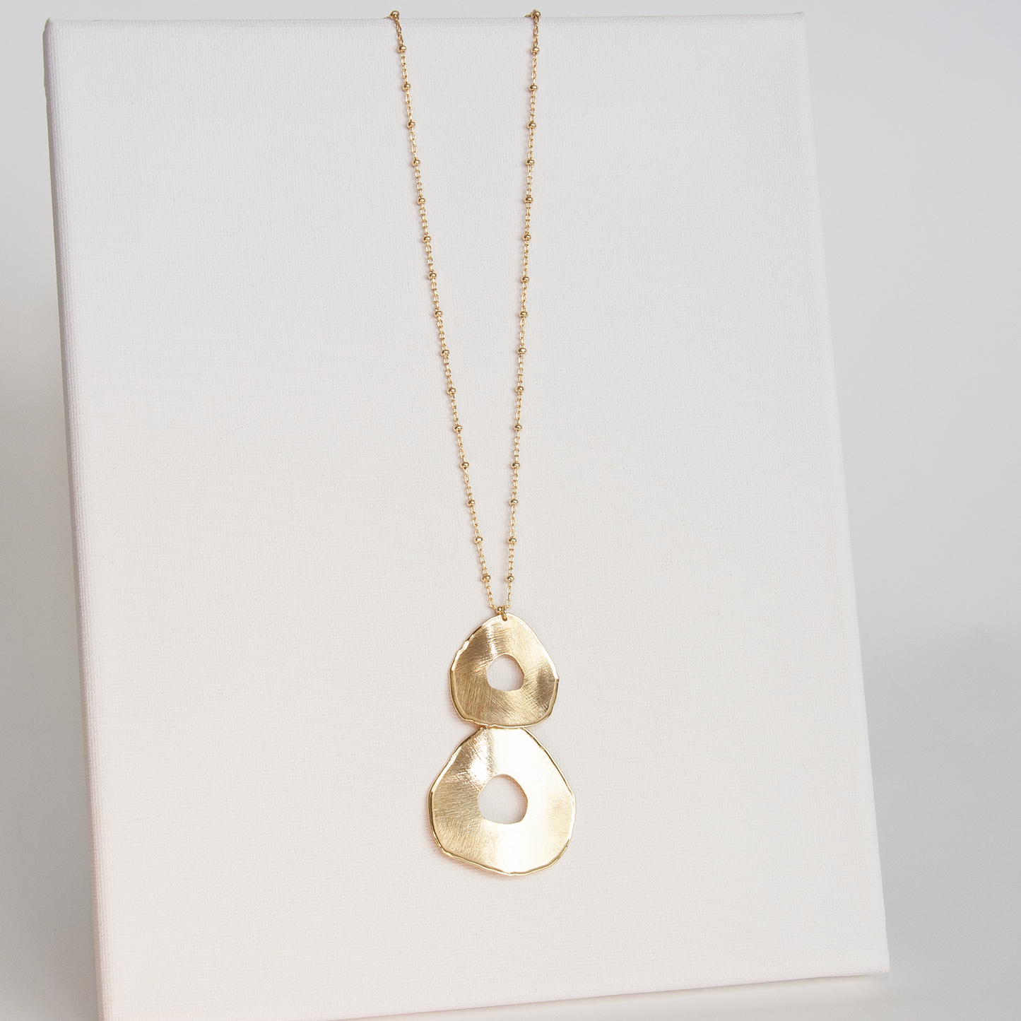 Gold Over Sterling Dbl Open Disc Pendant on Saturn Chain