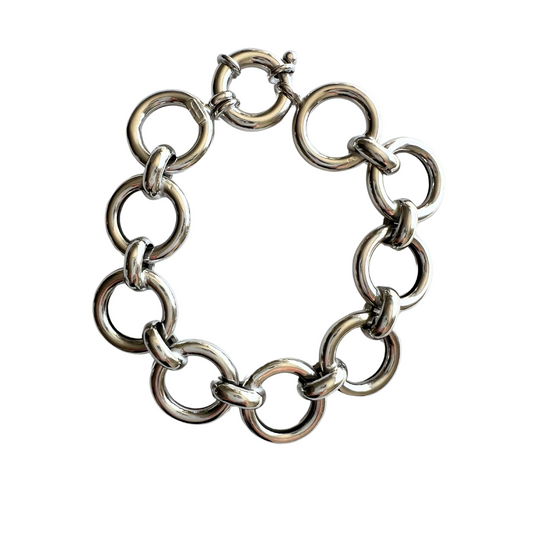 Sterling Silver Large Circles Link Bracelet