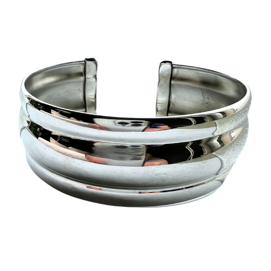 Sterling Silver Wide Tiered Cuff Bracelet