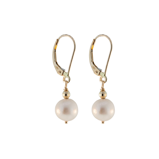 14K Gold White Pearl Mirror Bead Earring