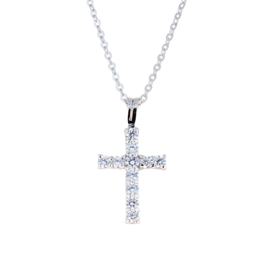 Sterling Silver Tiny White CZ Cross Necklace