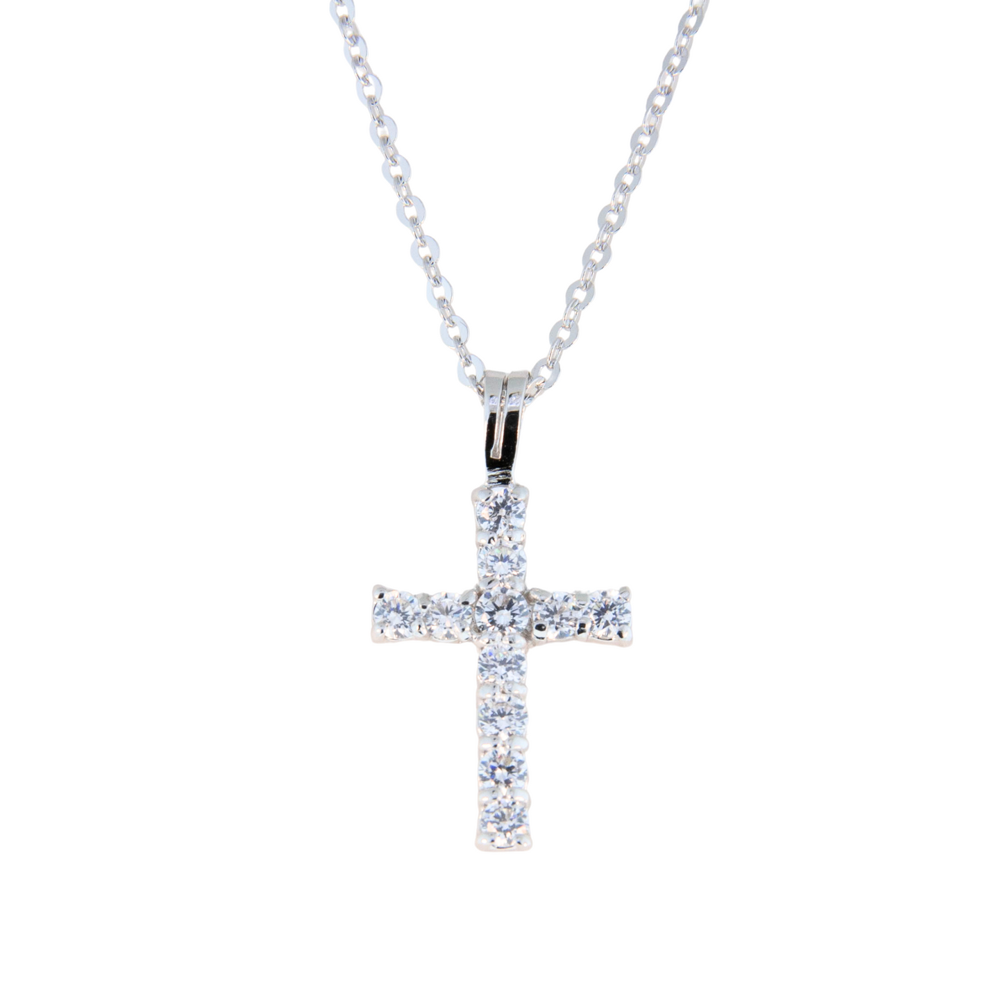 Sterling Silver Tiny White CZ Cross Necklace