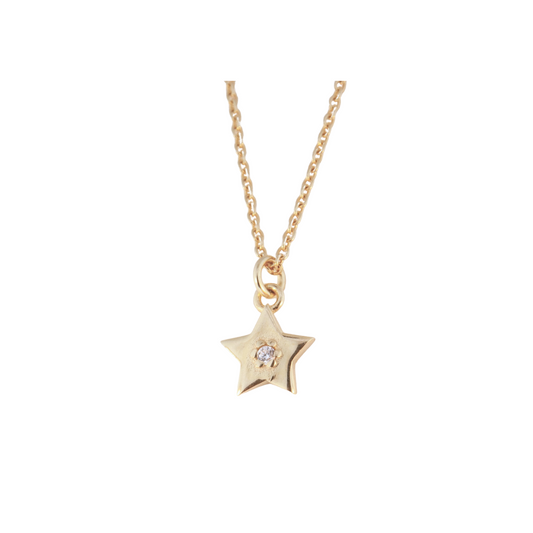 Gold Over Sterling Tiny Star CZ Pendant on Chain