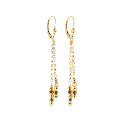 Gold Over Sterling Nugget & Ball Double Chain Earring