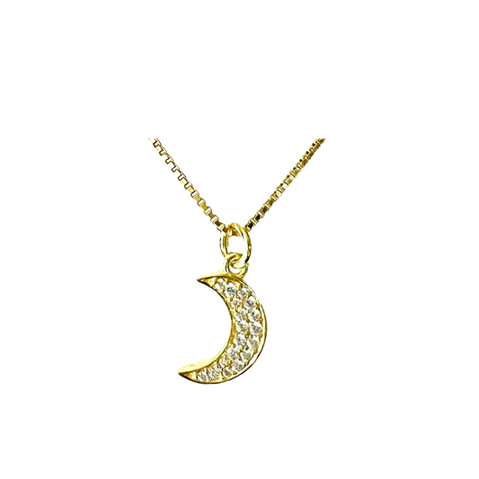 Gold Over Sterling CZ Crescent Moon Pendant on Chain