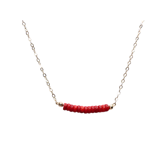 14K Gold Red Coral Bar on Rolo Chain Necklace
