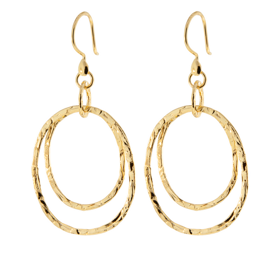 Gold Over Sterling Double Hammered Ovals Earring