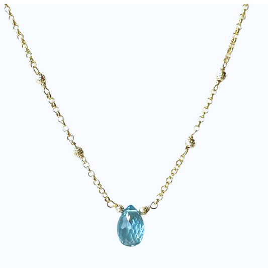 14K Gold London Blue Topaz Briolette Chain Necklace