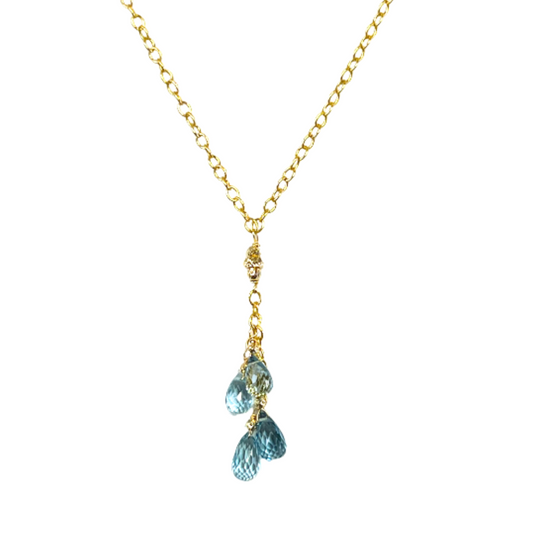 14K Gold London Blue Topaz Briolette Tassel Necklace