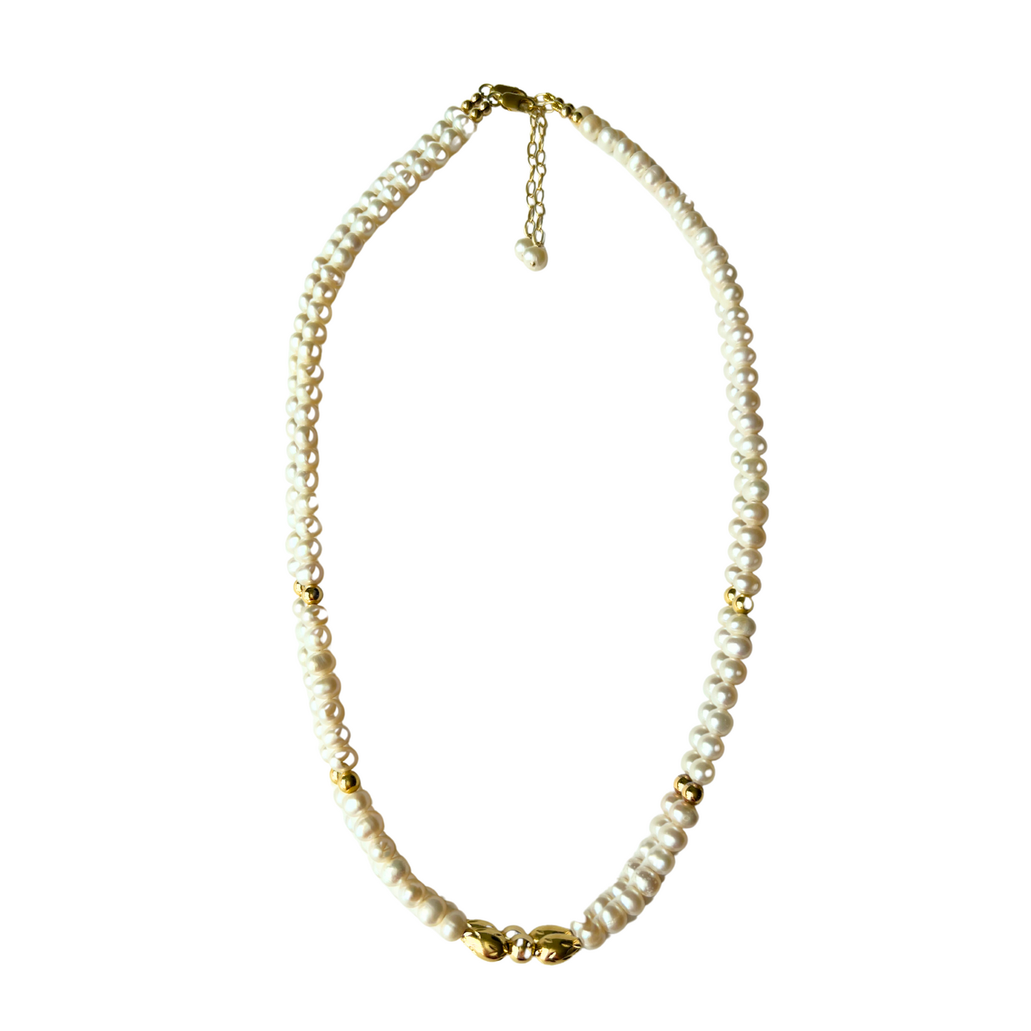 Gold Over Sterling White Pearl Floral Bead Necklace