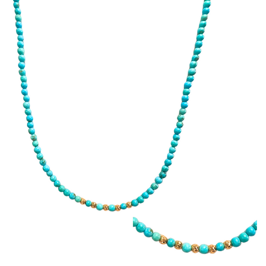 14K Gold Turquoise 3mm Pyramid Bead Necklace