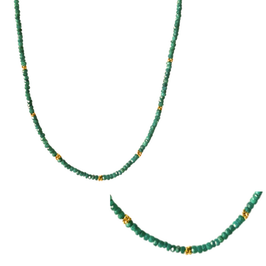 14K Gold Emerald 4mm Rondelle Necklace