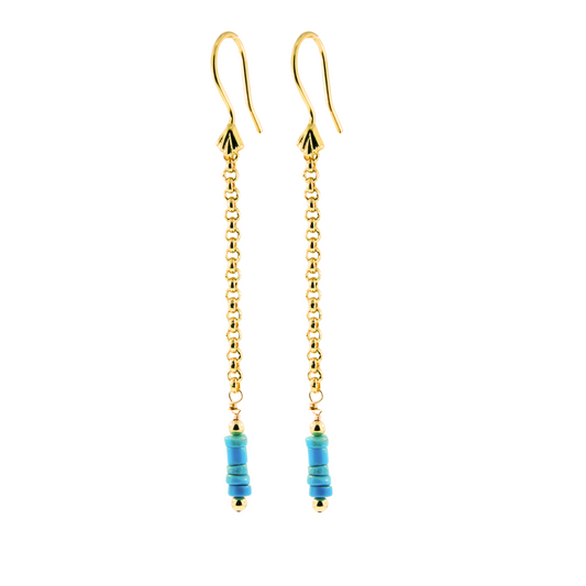 Gold Over Sterling Turquoise Heishi Chain Drop Earring