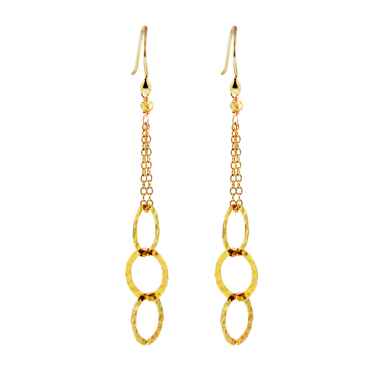 Gold Over Sterling Triple Hammer Ring Drop Earring