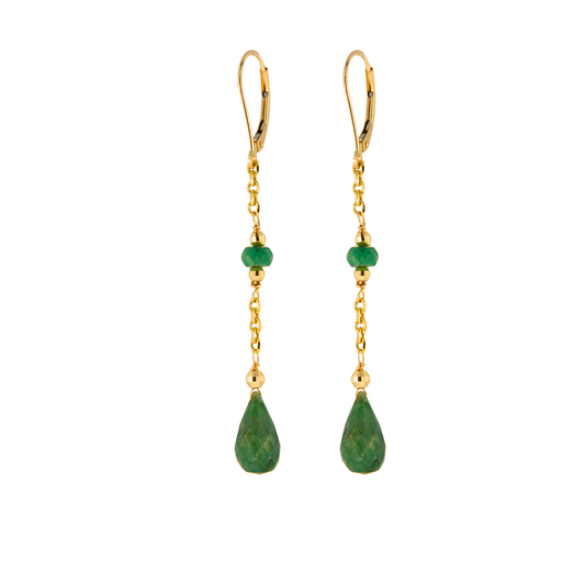 14K Gold Emerald Briolette DC Cable Chain Earring