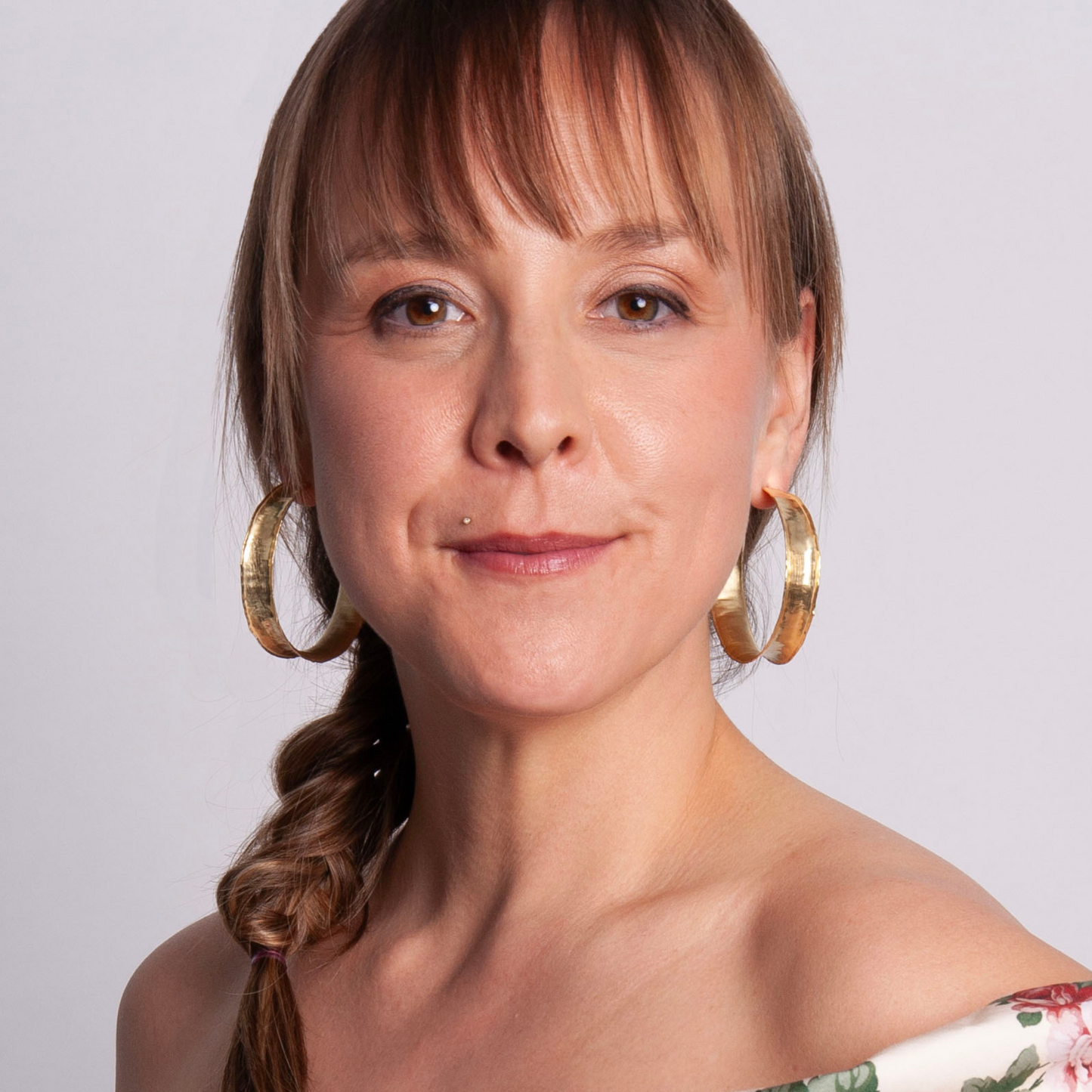 Gold Over Sterling Wide Hammered Post Hoop