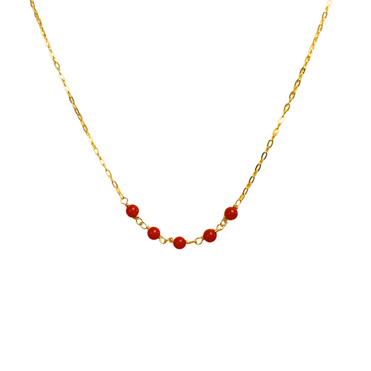 14K Gold Red Coral Wrapped Bead Chain Necklace