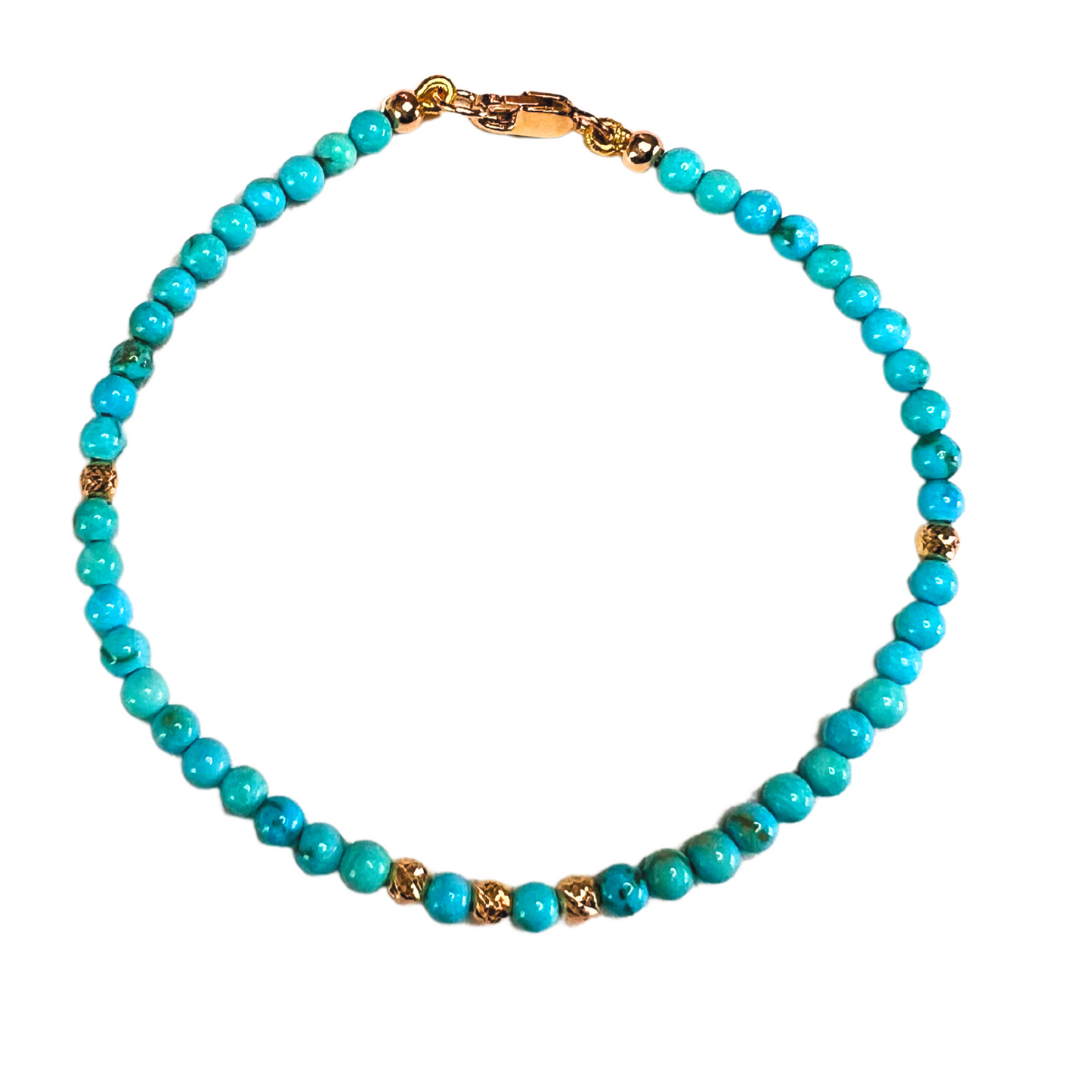 14K Gold Turquoise 3mm Pyramid Bead Bracelet