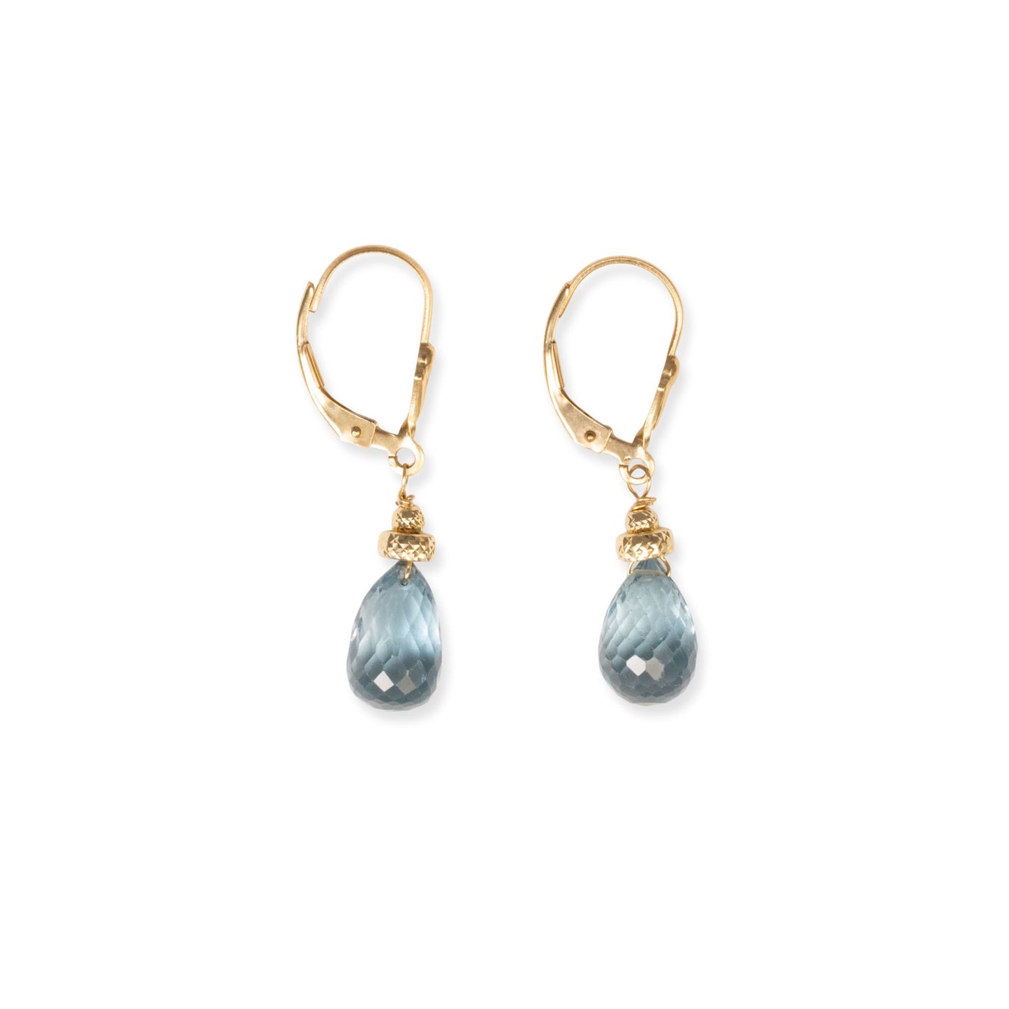14K Gold London Blue Topaz Briolette Earring