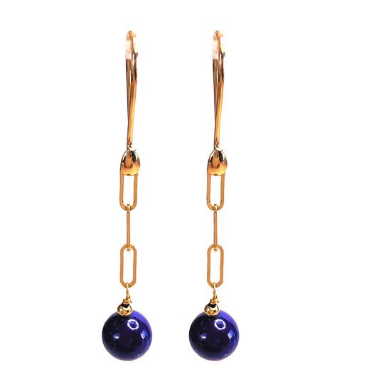 14K Gold Lapis 8mm Paperclip Chain Earring