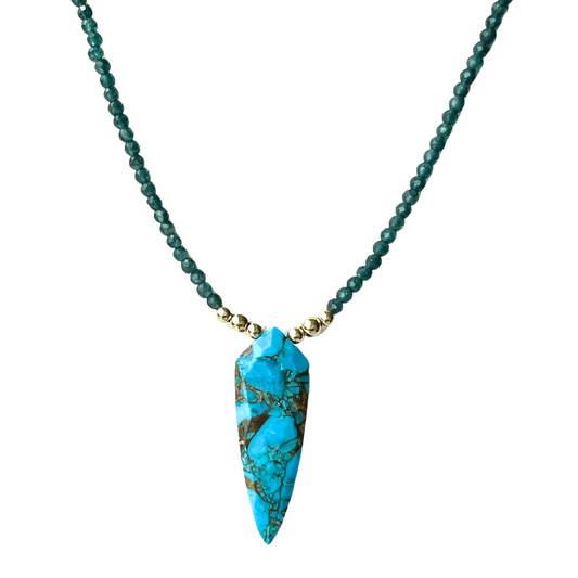 14K Gold Bronze Turuoise Shield 2mm Apatite Necklace