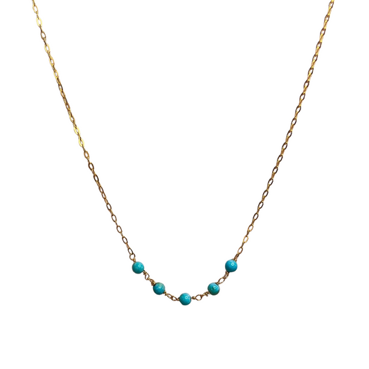 14K Gold Turquoise Wrapped Bead Chain Necklace
