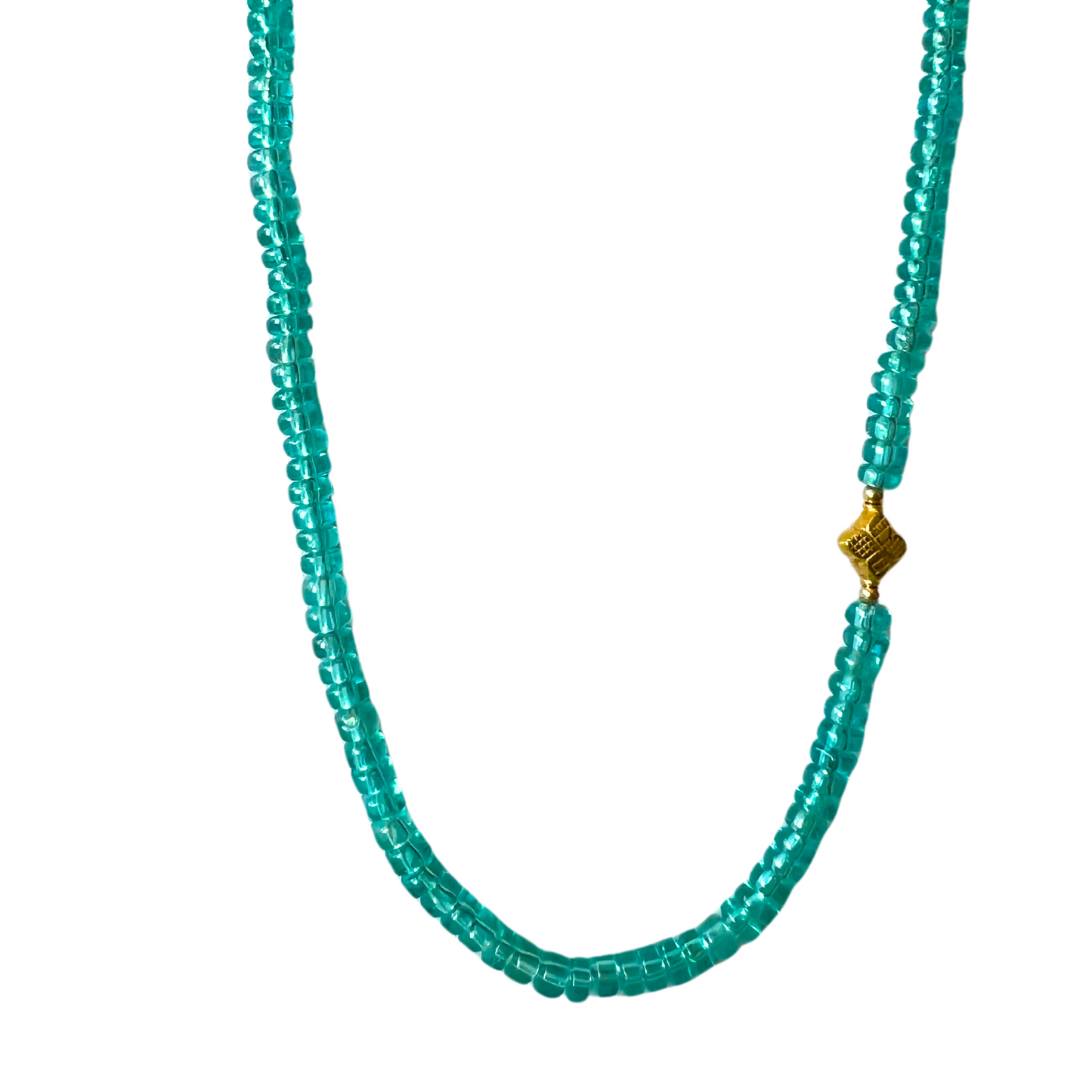 14K Gold Apatite Smooth Rondelle Quatrefoil Necklace