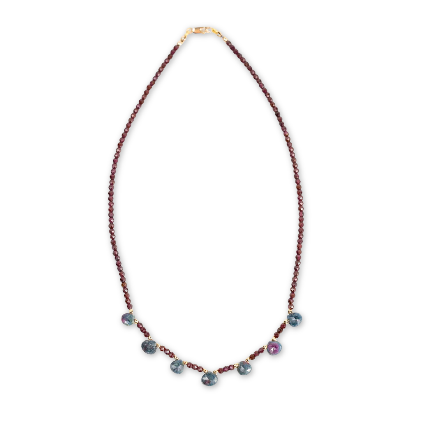 14K Gold Ruby Zoisite & Garnet Necklace