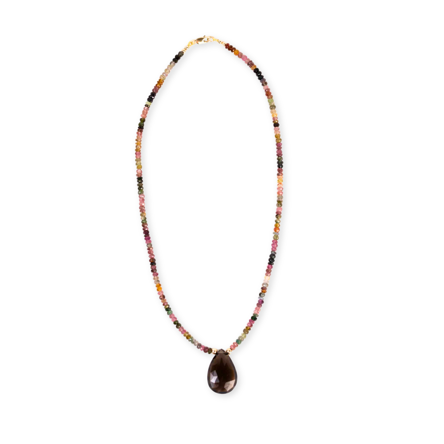 14K Gold Smoky Quartz & Tourmaline Necklace