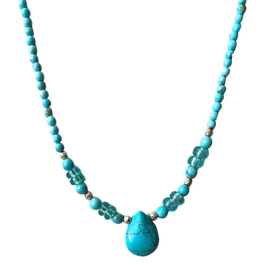 14K Gold Turquoise Teardrop & Apatite Necklace