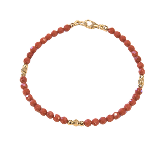 Gold Over Sterling Red Coral 4mm Faceted Nugget & Ball Bracelet