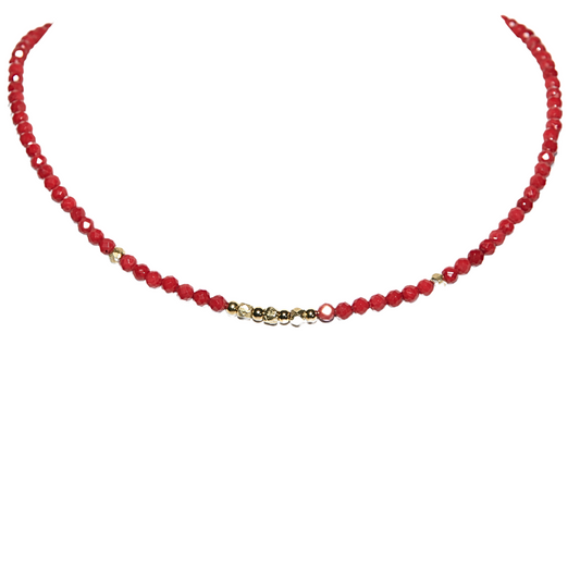 Gold Over Sterling Red Coral 4mm Faceted Nugget & Ball Necklace