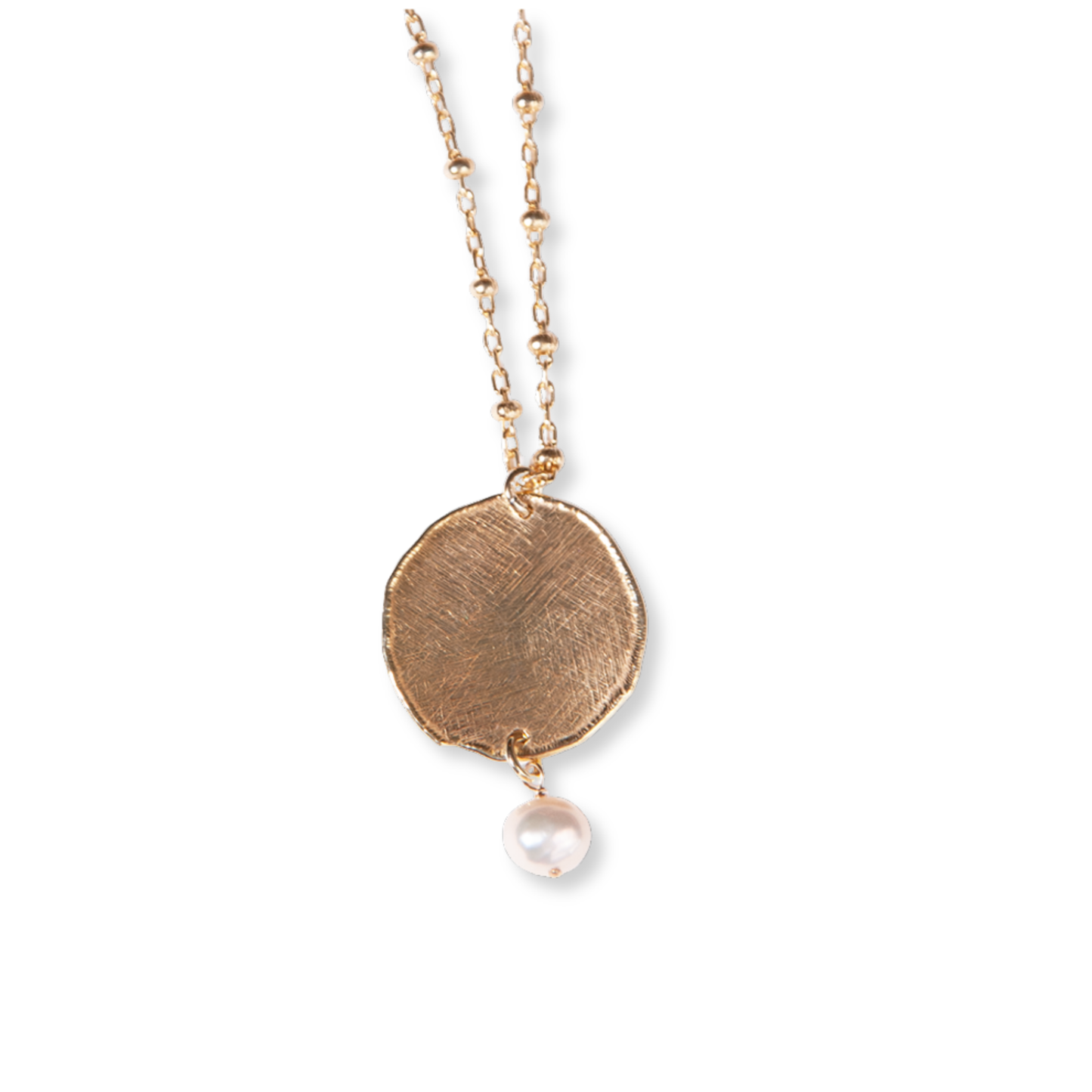 Gold Over Sterling White Pearl Satin Disc Chain Necklace