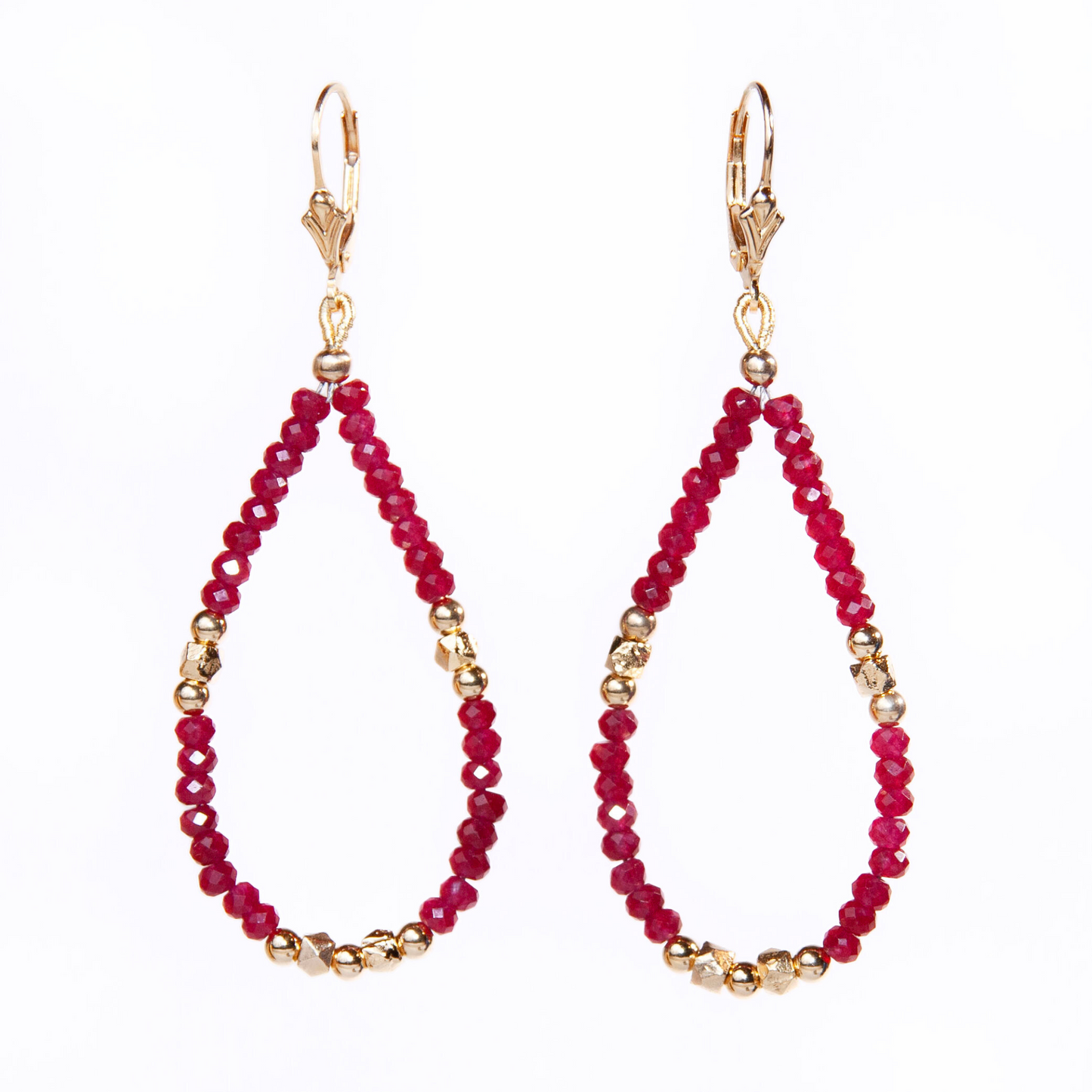 Gold Over Sterling Rubelite Nugget Teardrop Earring