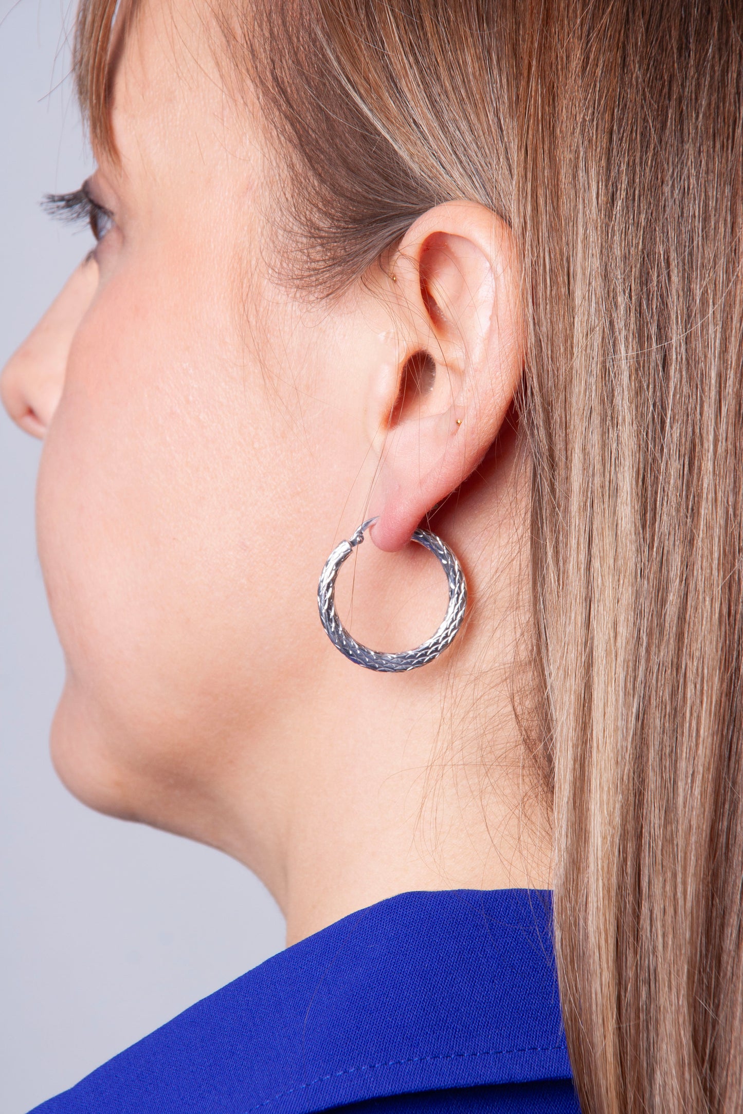 Sterling Silver Textured Flat Hoop Earring