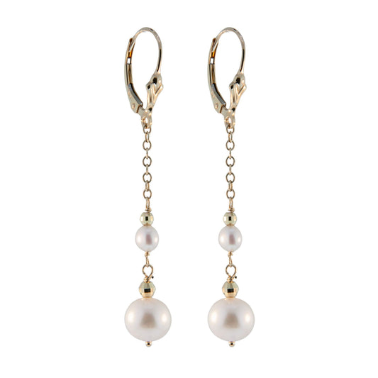 14K Gold White Pearl Mirror Bead Chain Earring
