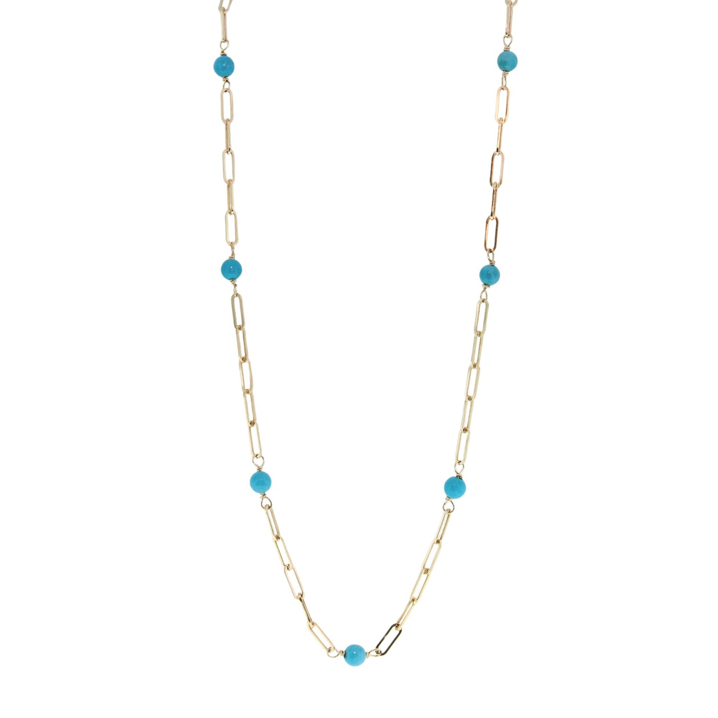 14K Gold Turquoise Paperclip Station Necklace